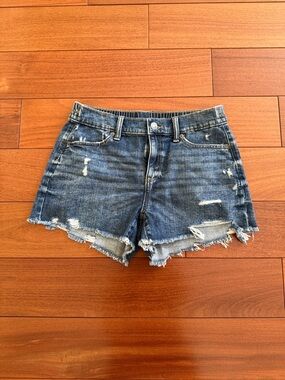 Aerie High-Rise Distressed Denim Shorts - Blue